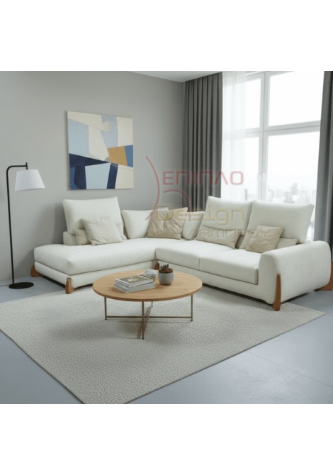 Γωνιακός καναπές KG0146 με μηχανισμούς κεφαλής λευκός