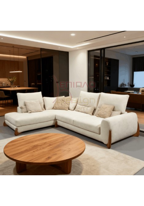 Γωνιακός καναπές KG0146 με μηχανισμούς κεφαλής λευκός