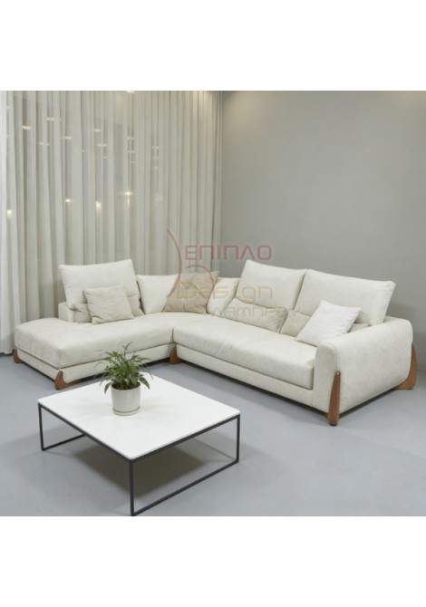 Γωνιακός καναπές KG0146 με μηχανισμούς κεφαλής λευκός