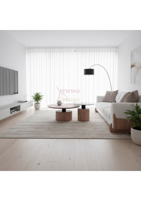  Σετ στρογγυλά τραπεζάκια σαλονιού TT0090 με ιδιαίτερη ξύλινη βάση με πηχάκια, με ξύλινο και γυάλινο καπάκι