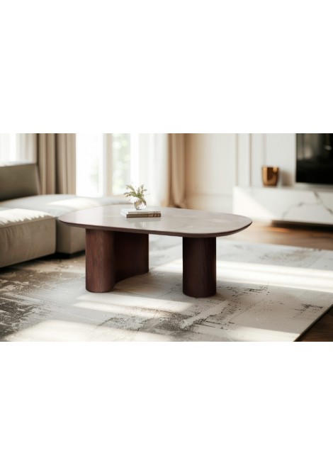 Τραπεζάκι σαλονιού από ξύλο δρυς με κεραμική επιφάνεια ιδιαίτερη βάση