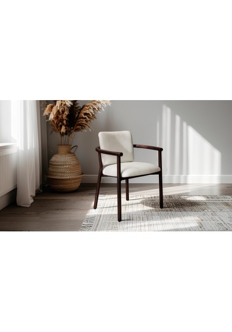 Καρέκλα πολυθρόνα KR162 με σκελετό από ξύλο δρυς και αλέκιαστο αδιάβροχο ύφασμα σε λευκό χρώμα