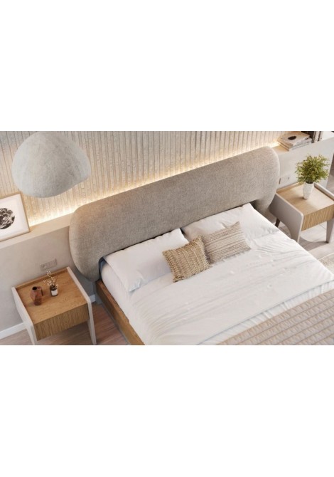   Κρεβάτι από ξύλο δρυς, με υφασμάτινο κεφαλάρι, σε χρώμα και ύφασμα της επιλογής σας.