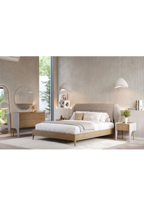 Σετ κρεβατοκάμαρας από ξύλο δρυς, υφασμάτινο κεφαλάρι, σε χρώμα και ύφασμα της επιλογής σας.