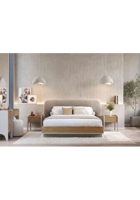 Κρεβατοκάμαρα Roxie CB0112 με κρεβάτι από ξύλο δρυς με αποθηκευτικό χώρο και υφασμάτινο κεφαλάρι