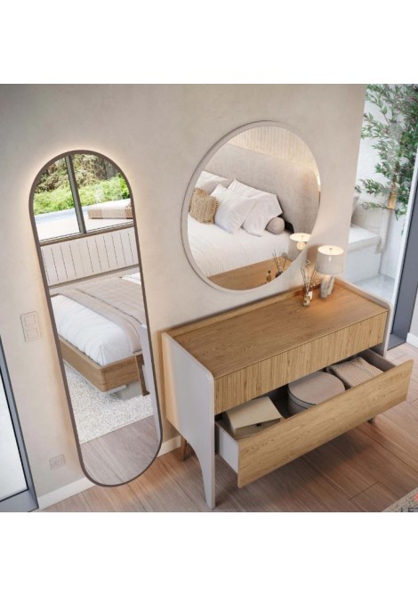 Τουαλέτα κρεβατοκάμαρας Roxie CB0116 κατασκευασμένη από φυσικό καπλαμά δρυς, με 2 μεγάλα συρτάρια αποθήκευσης push to open 120cm