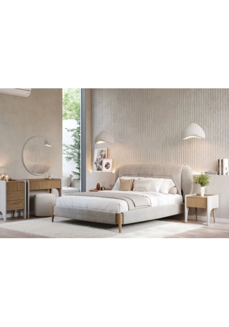  Μπουντουάρ CB0117 από σετ κρεβατοκάμαρας Roxie, κατασκευασμένο από φυσικό καπλαμά δρυς, με 1 μεγάλο συρτάρι αποθήκευσης και μηχανισμούς push to open