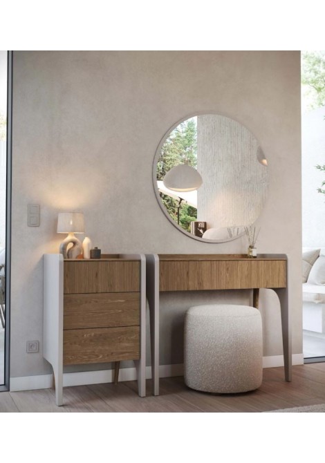  Μπουντουάρ CB0117 από σετ κρεβατοκάμαρας Roxie, κατασκευασμένο από φυσικό καπλαμά δρυς, με 1 μεγάλο συρτάρι αποθήκευσης και μηχανισμούς push to open